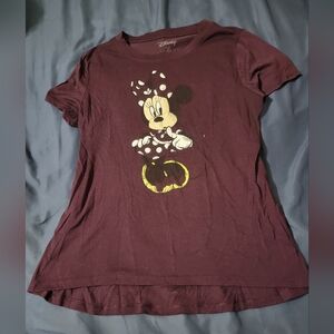Disney Woman's Minnie Mouse Graphic Tee Shirt Burgundy Color Size Extra Large
